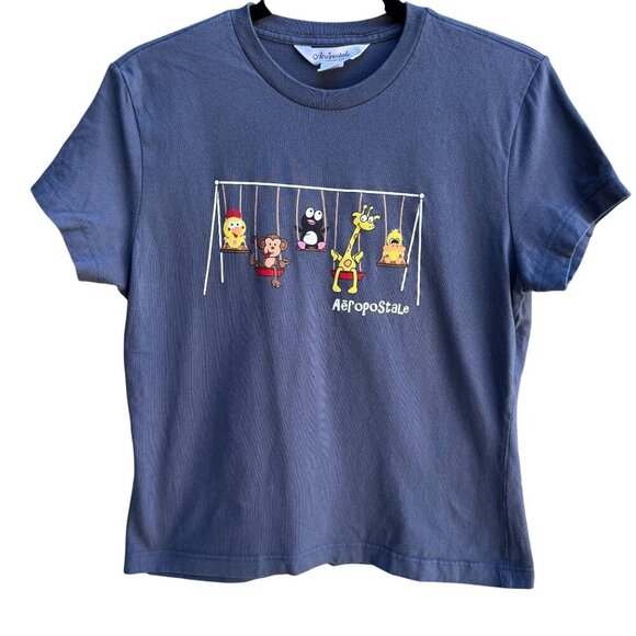 Aeropostale Tops - Aeropostale Vintage Y2K Babydoll Animal Swing Graphic Boyfriend Tee Blue Shirt M